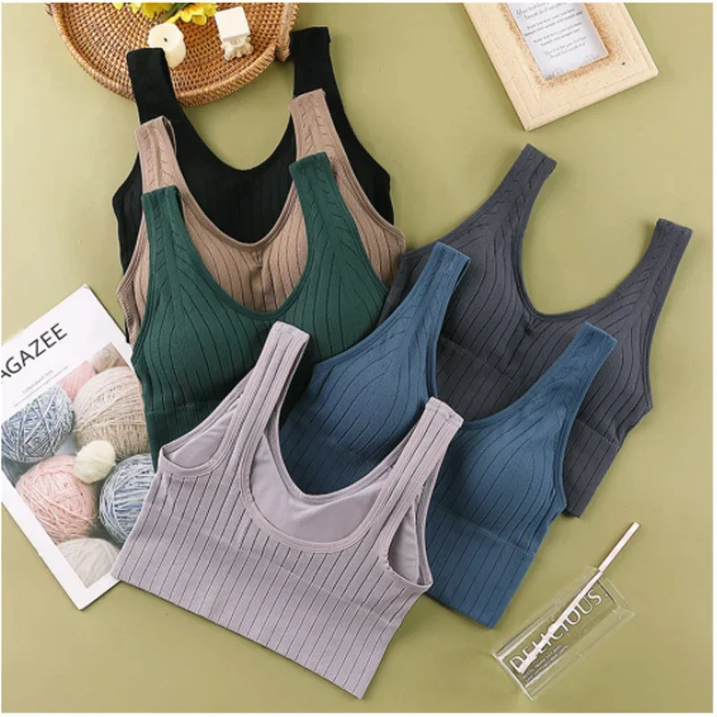 

Топ женский бесшовный спортивный укороченный топ-труба сексуальный бюстгальтер на спине женский базовый жилет без рукавов Нижнее белье для бега противоударное нижнее белье