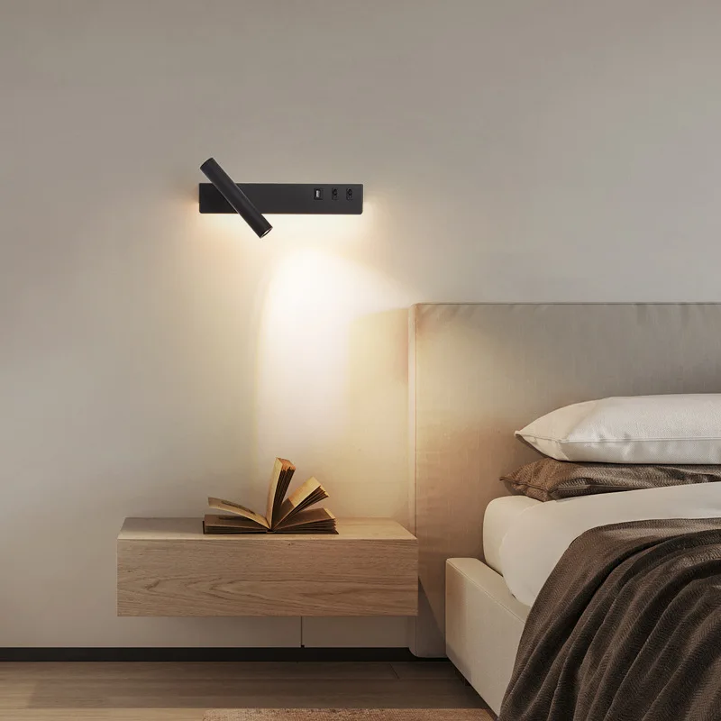 머리맡 독서 벽 램프 북유럽 현대 LED 벽 조명 스위치 USB 실내 조명 룸 장식 침실 거실 Sconce