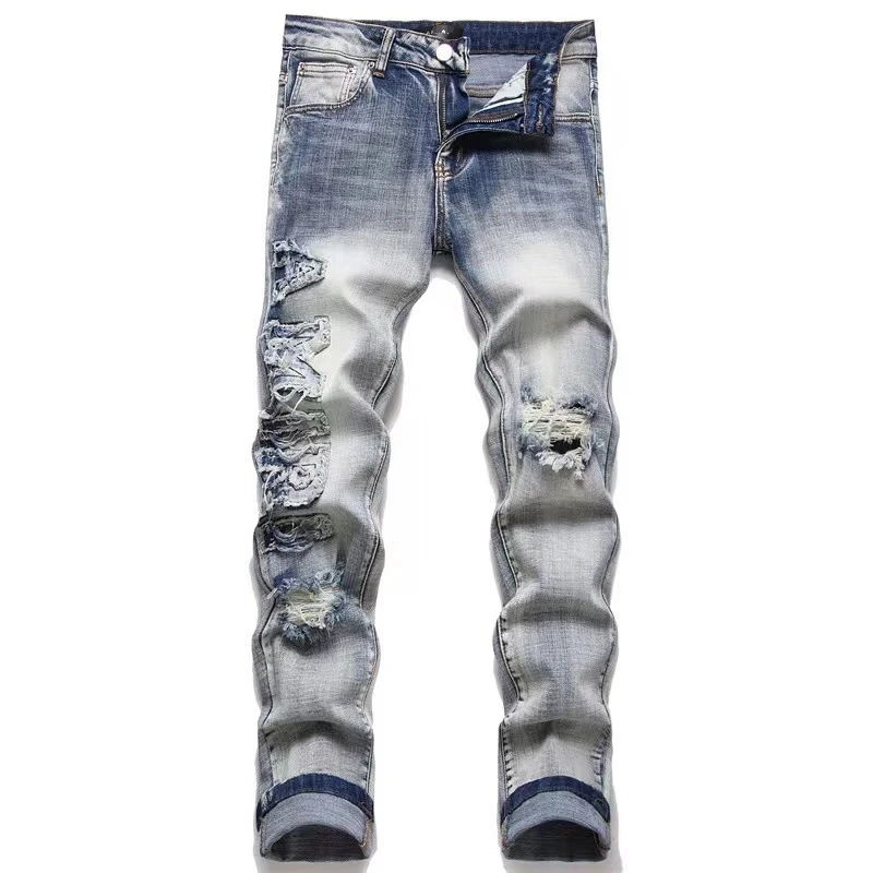 LSFYSZD New Style Men Twill Ripped Stitching Plaid Jeans Boys Spring and  Autumn Tights and High-Waist Trousers Black/Blue/Grey S -XXXL - Walmart.com
