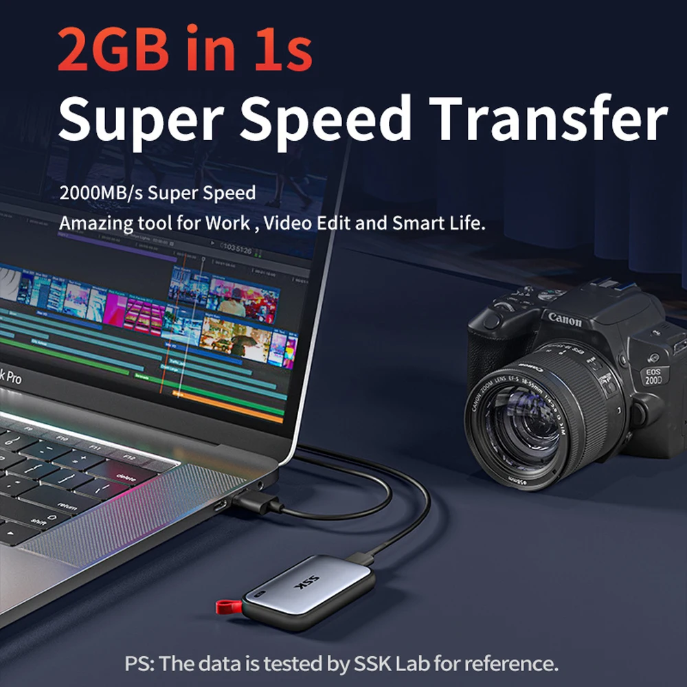 SSK 휴대용 SSD 1TB 2TB 외장형 솔리드 스테이트 드라이브 최대 2000MB/s Type-C 휴대전화 컴퓨터 노트북용 외장형 하드 드라이브