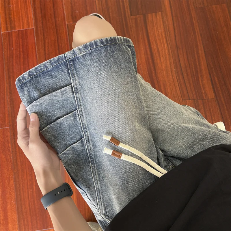 Summer Fashion Blue Denim Pants Shorts Men's Straight Casual Ins Youth All-match Fifth Pants Elastic Waist Chic Short
