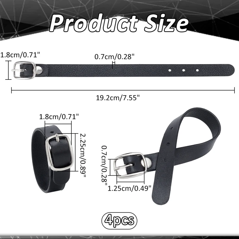 Kilt Extender Buckle 4 Pcs Black Kilt Extender Buckle Straps 7.56x0.71x0.28 Inch PU Imitation Leather Luggage Straps Suitcase Belts for Tight