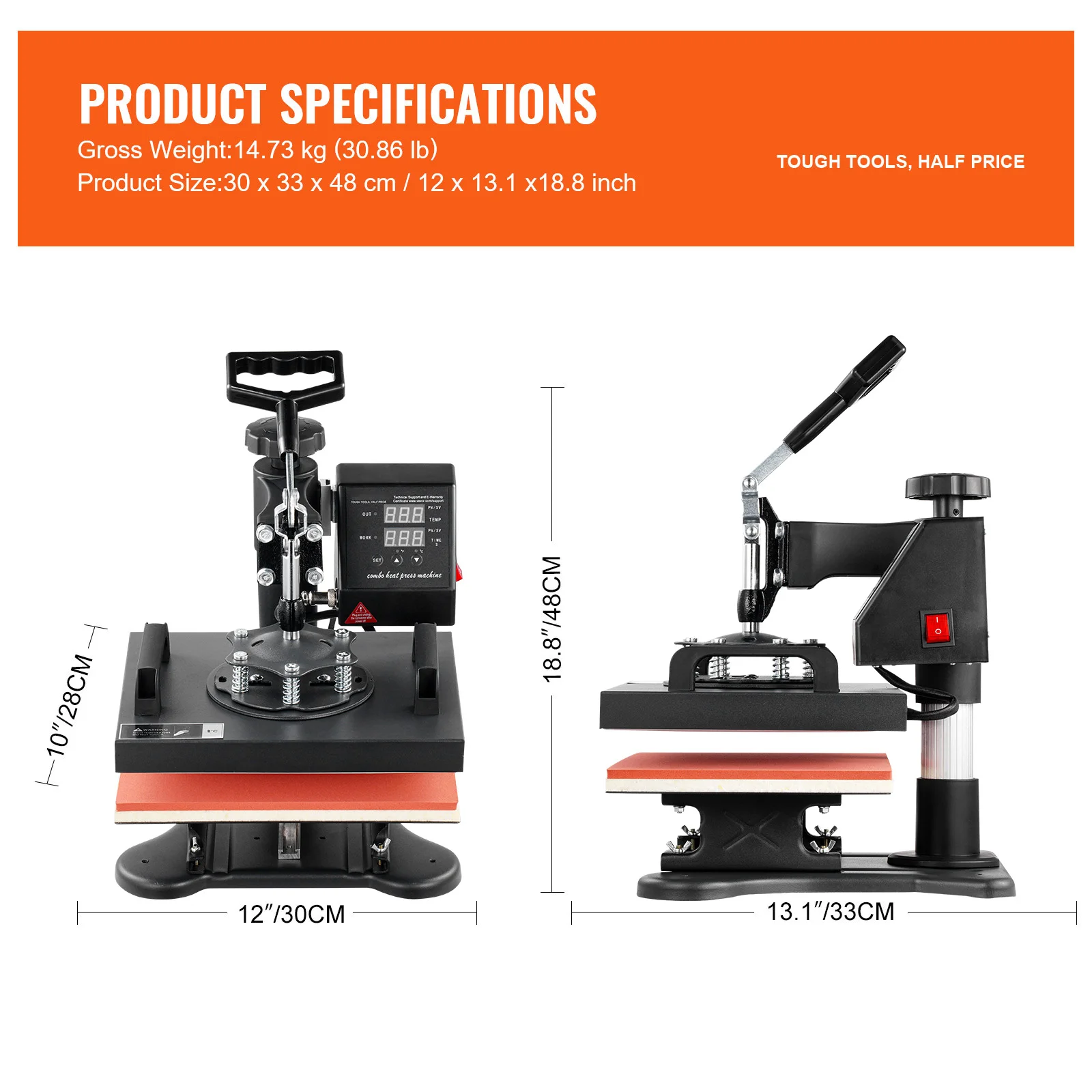 SucceBuy 12x10 In Dual Digital Heat Press Machine 650W Swing Away 360 Degree Rotation Transfer Sublimation Printing for T-Shirt 6