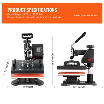 SucceBuy 12x10 In Dual Digital Heat Press Machine 650W Swing Away 360 Degree Rotation Transfer Sublimation Printing for T-Shirt 6