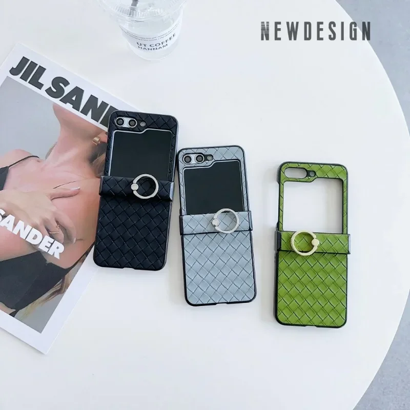 Woven Leather Ring Holder Shockproof Phone Case with Fall Prevention