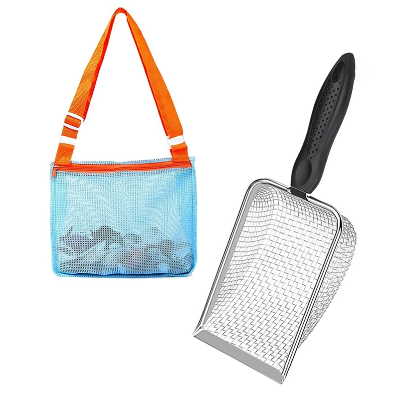 

Beach Mesh Shovel With Mesh Beach Bag Kids Shell Collecting Shovel Beach Toy Metal+PP For Filter Sand For Picking Up Shells