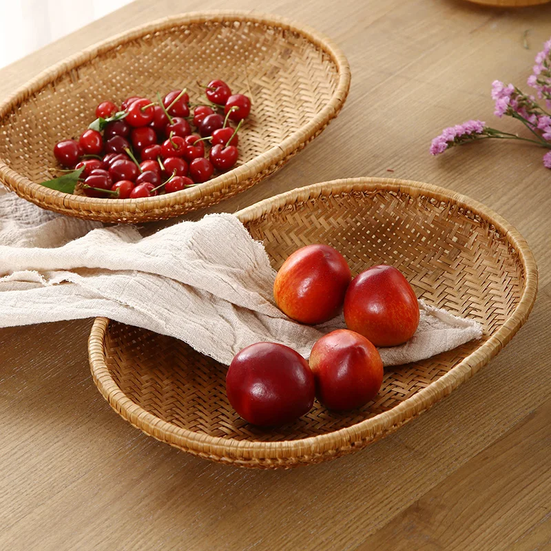 

Bamboo woven smoked oval hand-woven bamboo basket storage basket, fruit rice basket drain basket to dry round dustpan