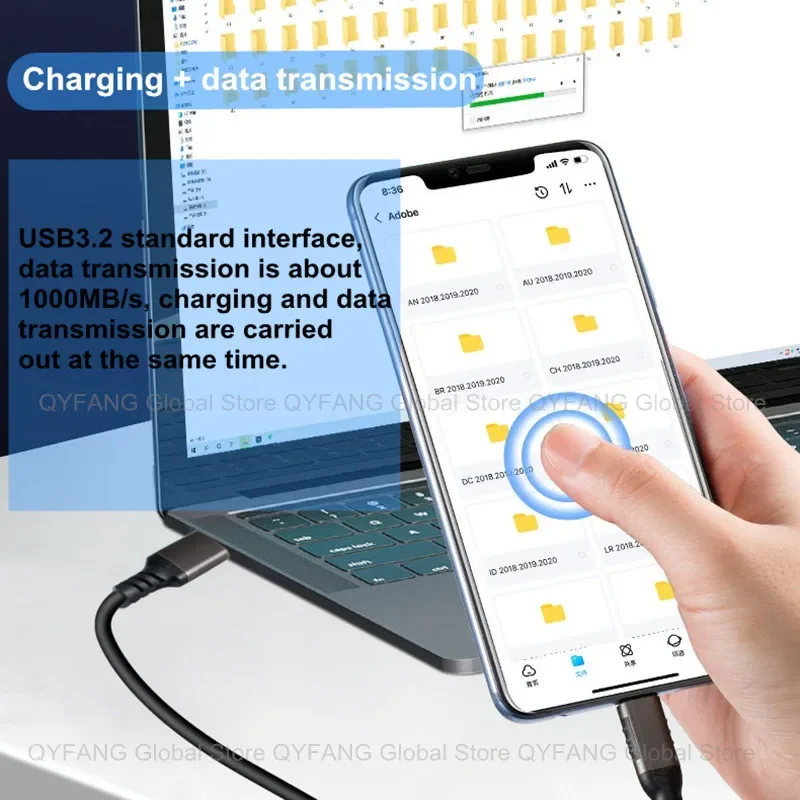 USB Type C Cable USB3.2 Gen2 10Gbps Cable Type A to USB C 3.2 Data SSD Hard Disk Cable 60W QC 3.0 Fast Charging For Galaxy Google Android Carplay