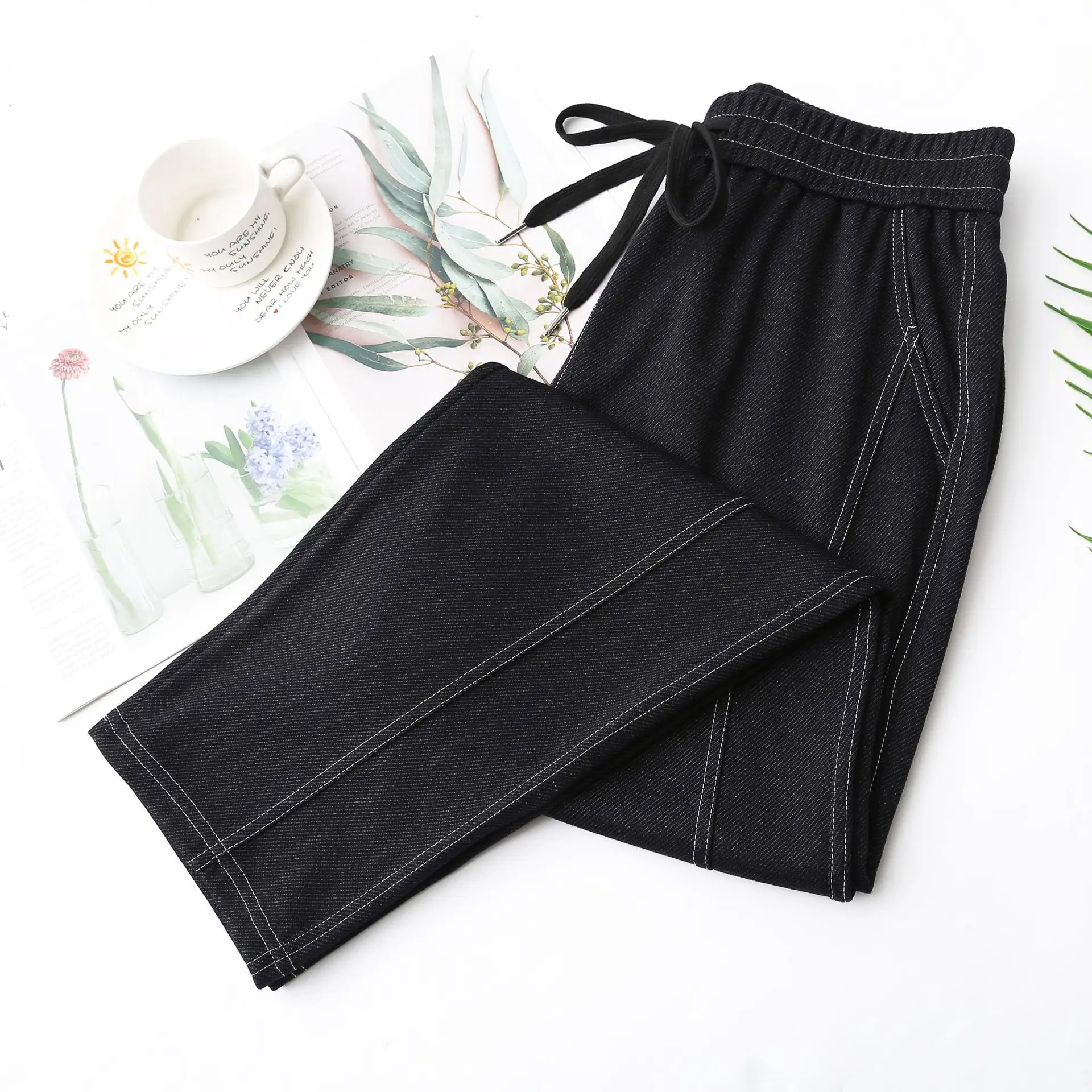 Fashion Plus Size Women's Jeans New Autumn Style For Casual Bright Line Drawstring Waist Harem Pants 25008