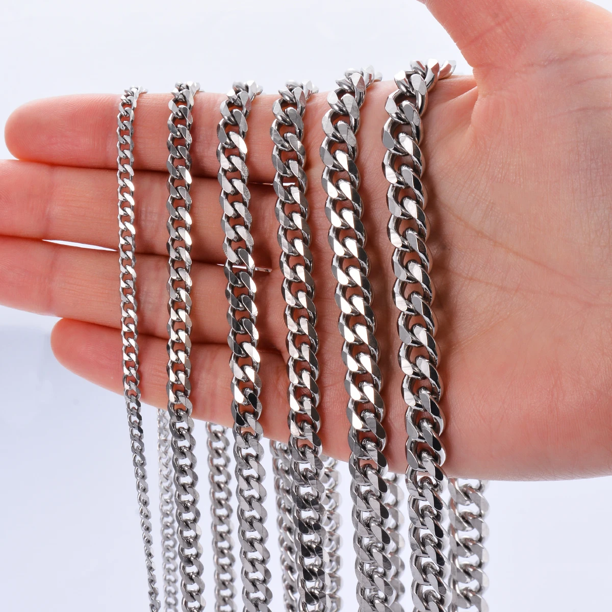 Men's Stainless Steel Cuban Link Chain Necklace, Adjustable 3.6mm-9mm