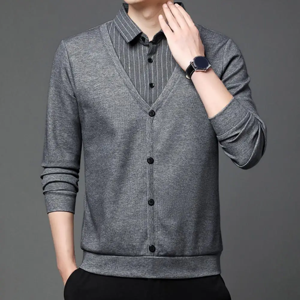 

Men Elastic Sweater Stylish Men's Lapel Sleeveless Cardigan Sweater Solid Color Striped Design Plus Size Options for Fall/winter