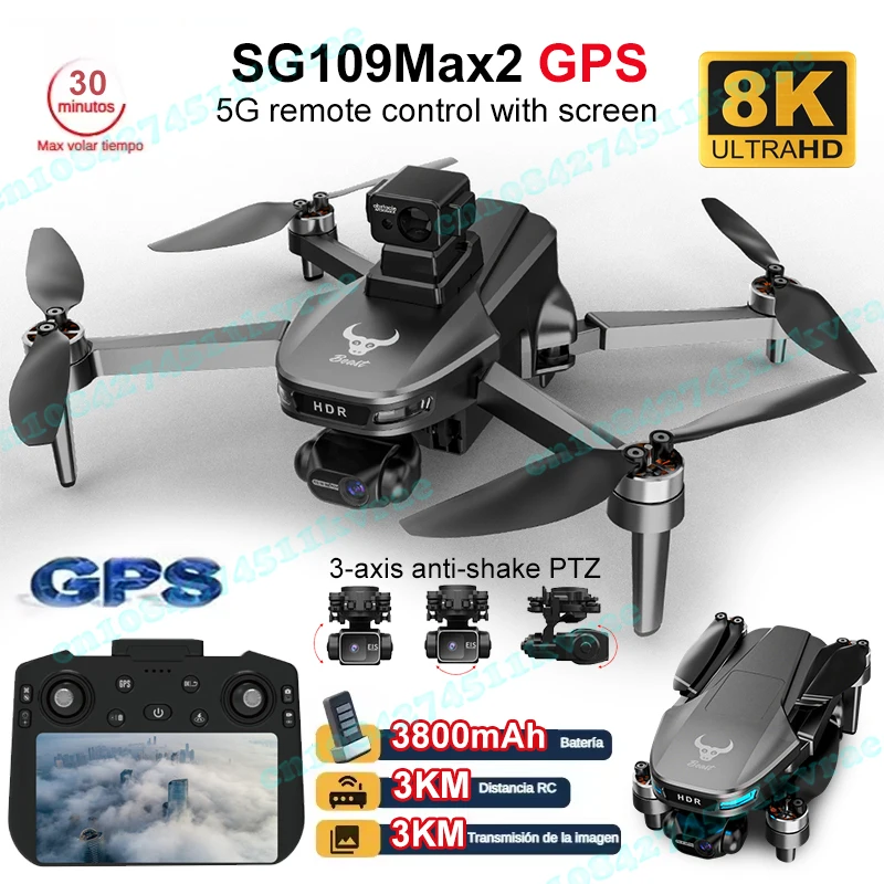 SG109Max2 GPS Drone 3-axis Gimbal 8K HD Camera 6.5inch LCD Screen RC Quadcopter Laser Obstacle Avoidance Brushless FPV Drone Toy SG109Max2 GPS Drone 3-axis Gimbal 8K HD Camera 6.5inch LCD Screen RC Quadcopter Laser Obstacle Avoidance Brushless FPV Drone Toy