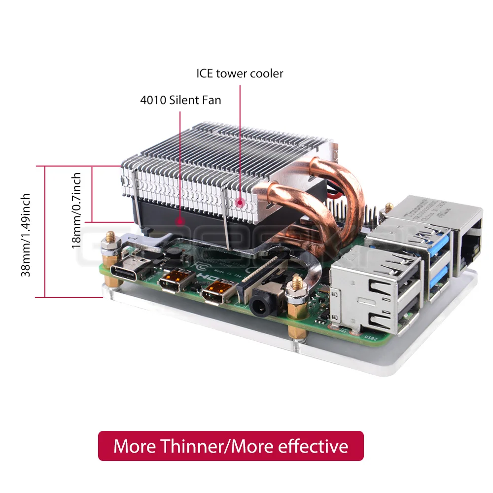 Geeekpi Novo Baixo-perfil Torre de Gelo Tipo-b Cpu Ventilador de Refrigeração 4010 Refrigerador do Dissipador de Calor para Raspberry pi b 3b Mais 3b - Imagem 6