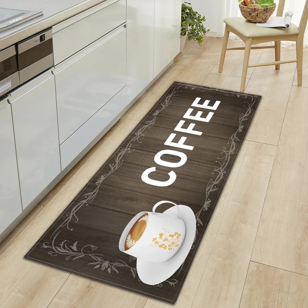 주방 러그 빈티지 커피 나무 보드 침실 발코니 거실 복도 긴 스트립 카펫 미끄럼 방지 바닥 매트, 홈 장식 