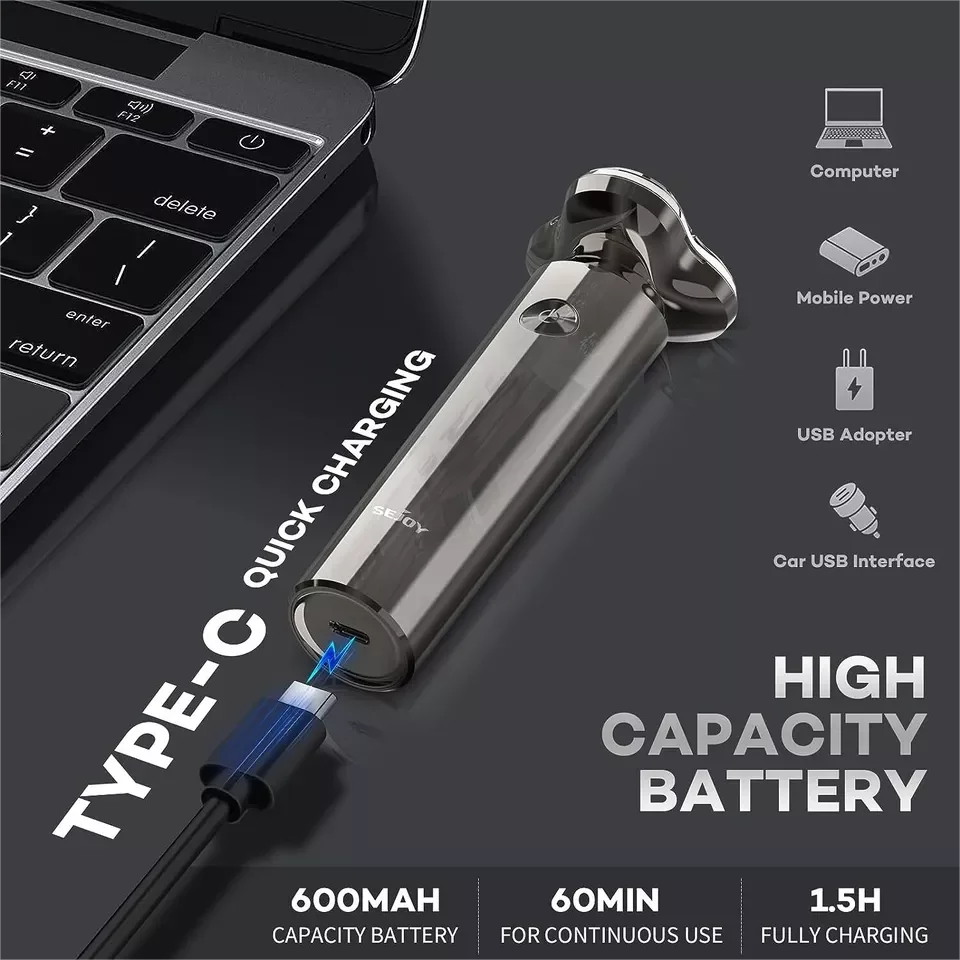 SEJOY Anti-Pinch Electric Shaver Beard Trimmer 3D Rotary Razor Electric Razor for Men Waterproof 6