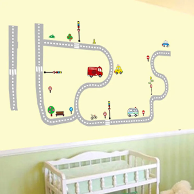 

Cartoon Cars Highway Track Wall Stickers For Kids Rooms Sticker muraux Children's Play Room Bedroom Decor Wall Art Decals