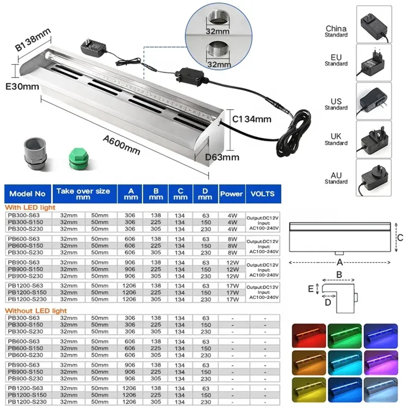 Stainless Steel Fountain Waterfall Wall Outdoor Garden Decoration Pool Waterfall RGB 60/90/120cm Water descent 2