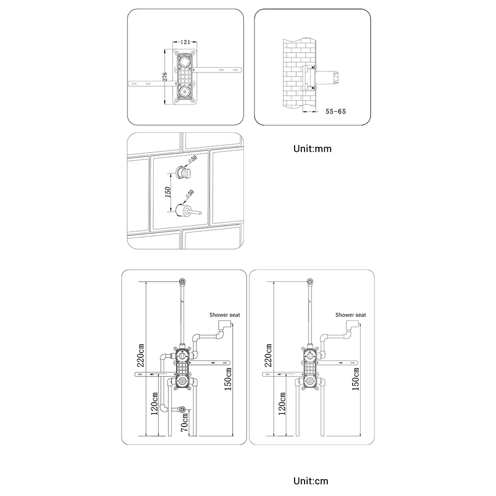 Gunmetal Shower Faucet Embed Box Wall Mounted  8-16'' Rain Head Hot &Cold Shower Tap Handheld 2 Ways Ceiling Arm Bathroom Mixer images - 6