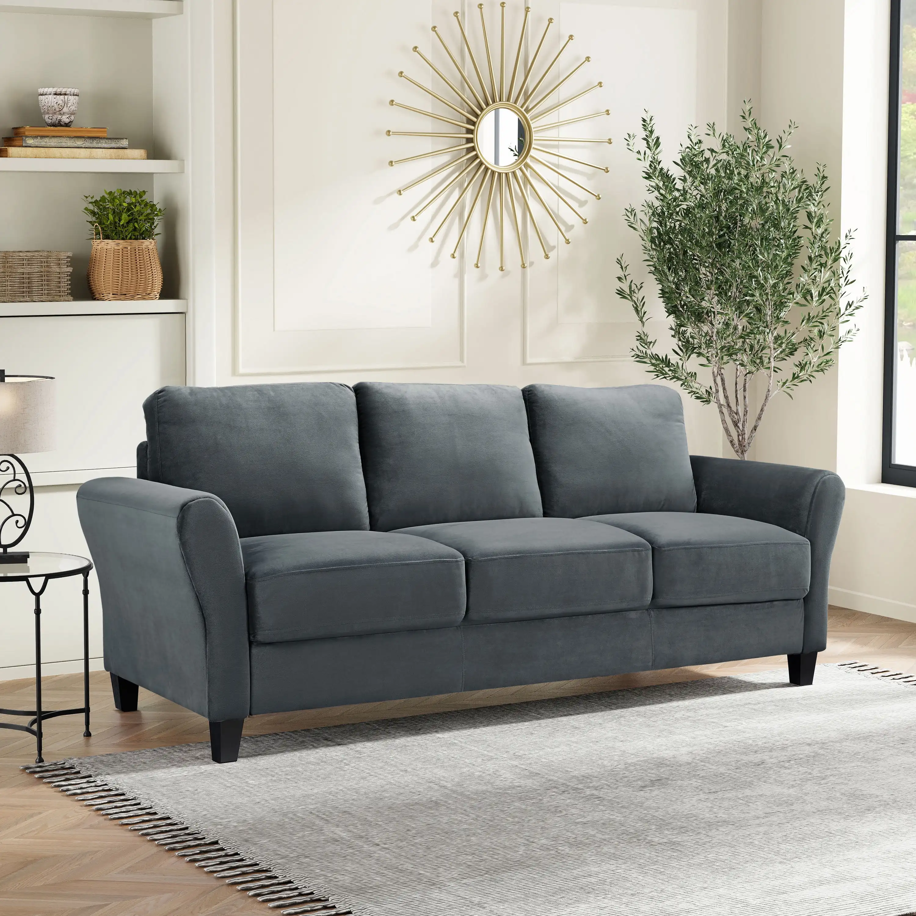 

Sofa with Curved Arms , Gray Fabric Living Room Furniture Home Furniture