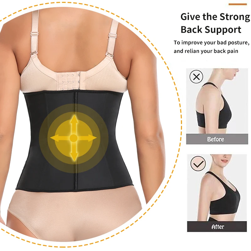 Women Latex Waist Trainer Body Shaper Women Corsets Zipper&Hooks  Shaper Cincher Corset Top Slimming Belt Black Plus Size