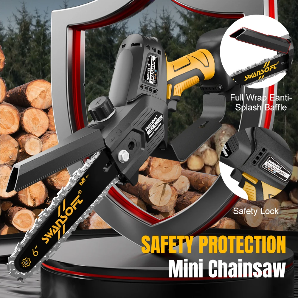 SWANSOFT 6 Inch Mini Chainsaw, Cordless Chainsaw Compatible with 16.8V Battery, Small Chain Saw for Tree Trimming 4