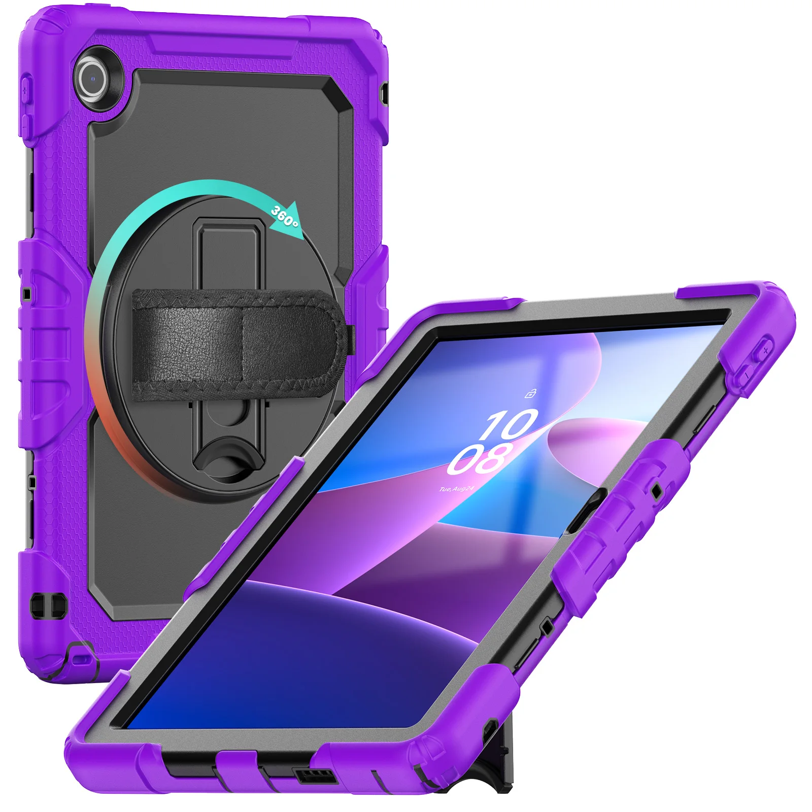 Rugged Armor Tablet Case with Screen Protector and Rotating Stand - Heavy Duty Cover with Shoulder Strap