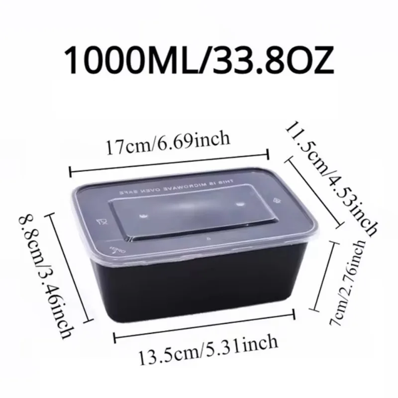 Description Picture 4 of itemDisposable Food Container Black Takeout Lunch Box with Lid for Fruit Salads Sandwiches Kitchen Fridge Storage Catering Supplies