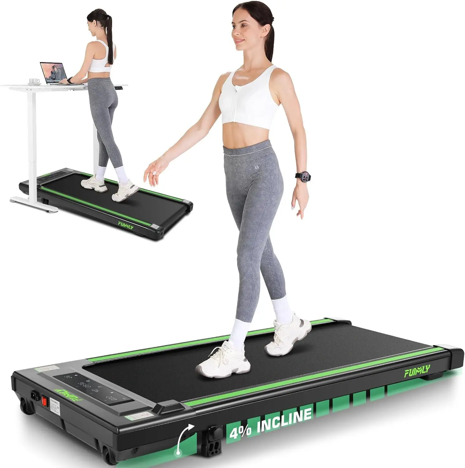 Pad Under Desk Treadmill 2.5HP Treadmill with Incline 2 in 1 Treadmills for Home Office with LED Touch Screen Remote