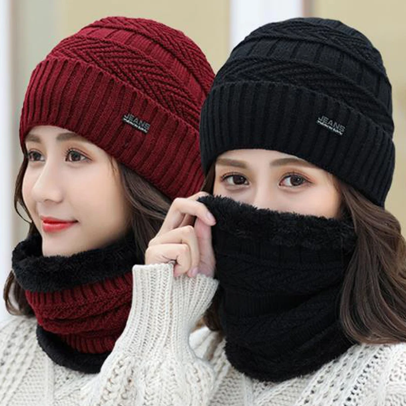 

Winter Beanie Hat Scarf Thermal Fleece Knitted Hat Soft Warm Balaclava Wool Neck Warmer Scarf Cap Men Women Warm Neck Scarf Cap