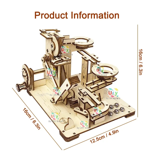Ury 3D Wooden Puzzles Catapult Track Device Marble Run Set Mechanical Manual Model Science Maze Ball Assembly Toy Gift for Boys 2