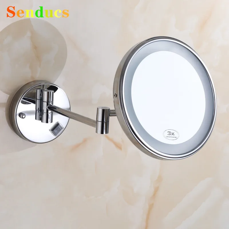 Senducs Led Folding Bathroom Mirrors with 5x Magnifying Foldable Home Makeup Mirror Bathroom Accessories Led Folding Bath Mirror 1