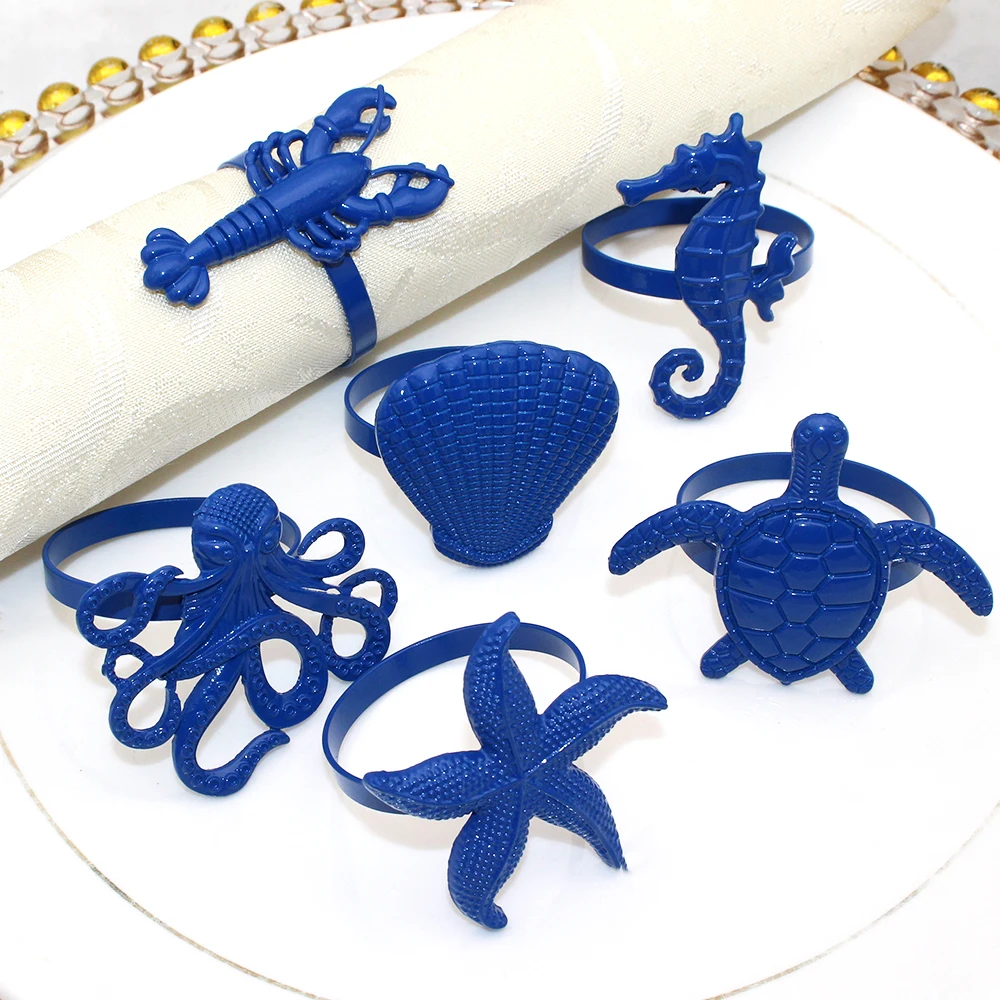 6Pcs Blue Sea Creatures Napkin Rings Ocean Napkin Holders Octopus Buckles for Wedding Party Banquets Dining Table Decor