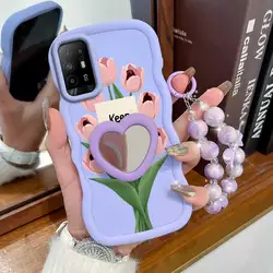 3 - Piece Stay Happy Phone Set: Case, Lanyard, and Stand for OPPO Reno6 Z (PURPLE)
