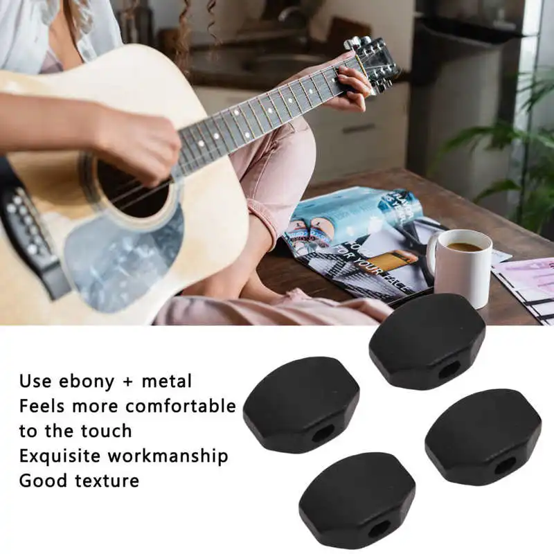 Tuning Peg Buttons Durable Exquisite Workmanship Tuner Machine Head Button Environmental Friendly Ebony+Metal for Folk Guitars