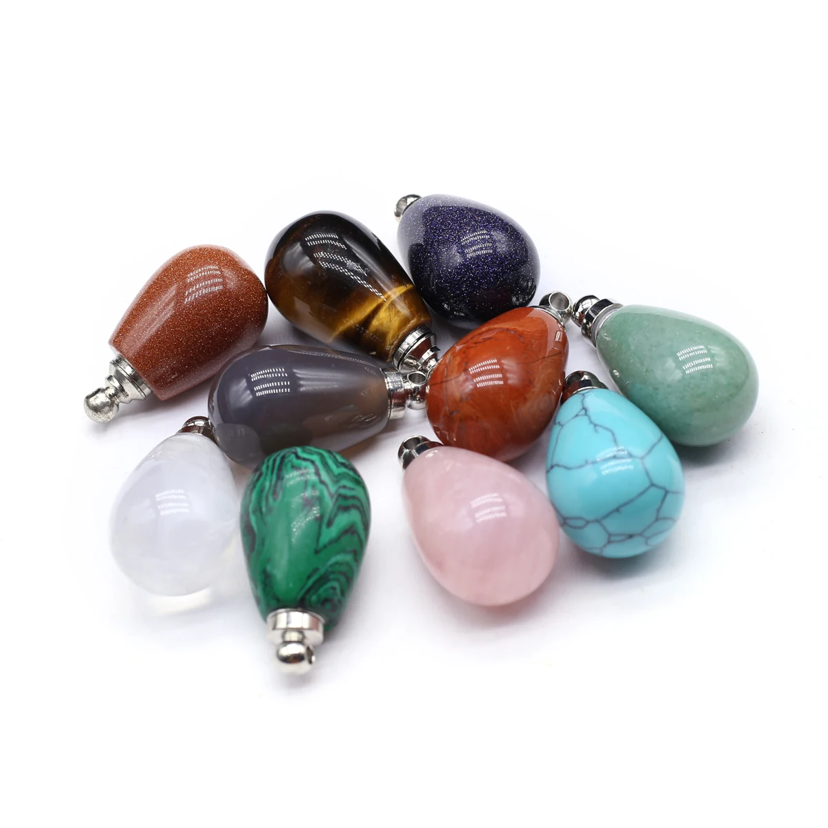 5PCS Wholesale Natural Semi Precious Stone Droplet Shape Pendant Perfume Bottle Jewelry Making DIY Necklace Accessories Gifts