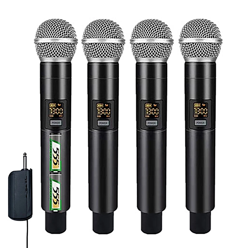 

VHF Wireless Microphone 4 Channels Handheld Dynamic Microphone Karaoke Mic with Receiver for Wedding Party Speech Church Club