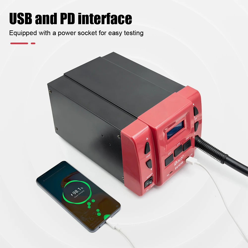 JCD 861DW Hot Air Gun 1000W High Power Soldering Rework Station With 3 Nozzles For Mobile Phone Motherboard PCB BGA Repair Tools