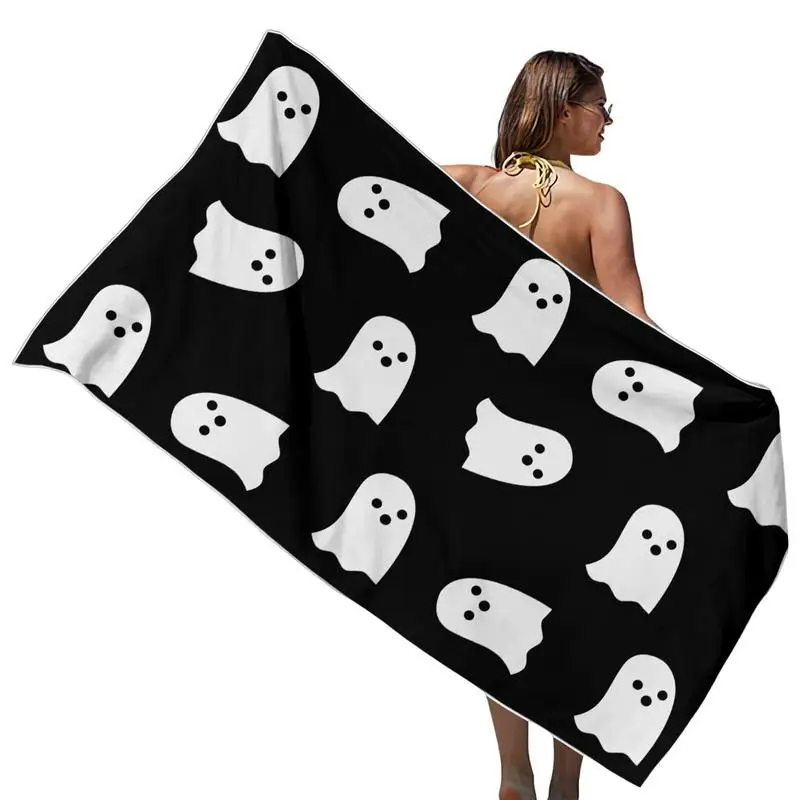 

Полотенца для ванной в виде привидений на Хэллоуин, 59x29 дюймов, пляжные полотенца на Хэллоуин, симпатичное пляжное полотенце с двойной строчкой, супервпитывающее, прочное, мягкое