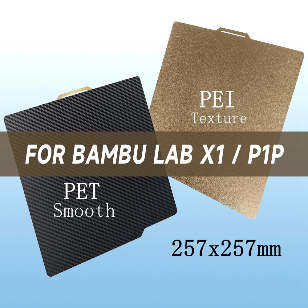 Pei Pet Build Plate para Bamboo Lab Impressão Dupla Face Pet Bed Upgrade Fibra de Carbono Textura Pei P1p x3 257×257 mm