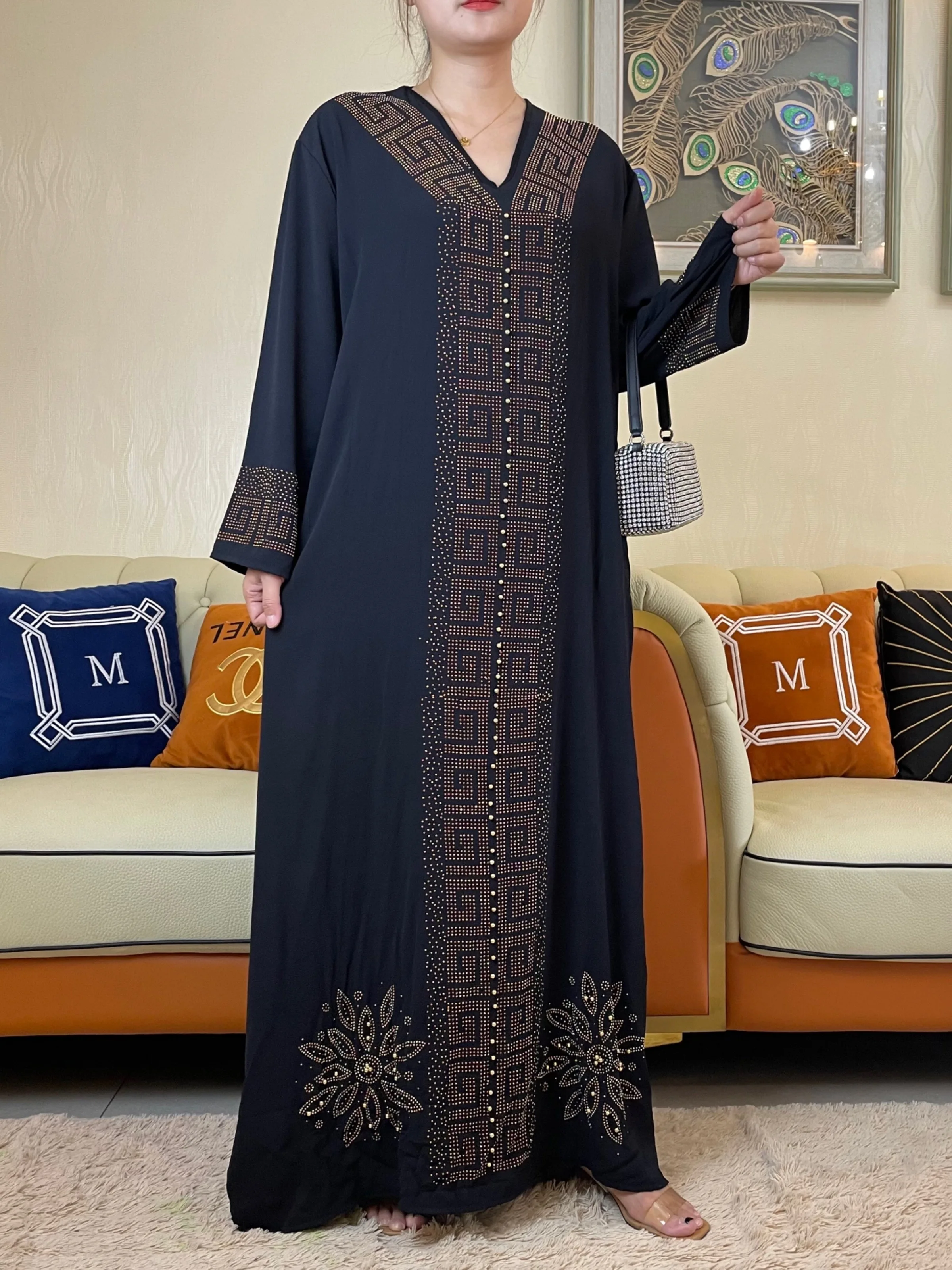 Saudi Arabian MuslimAbaya Dubai Women Long Sleeve Dress France Italy Abaya Fashion Clothing Ramadan Prayer Islamic Noble Party