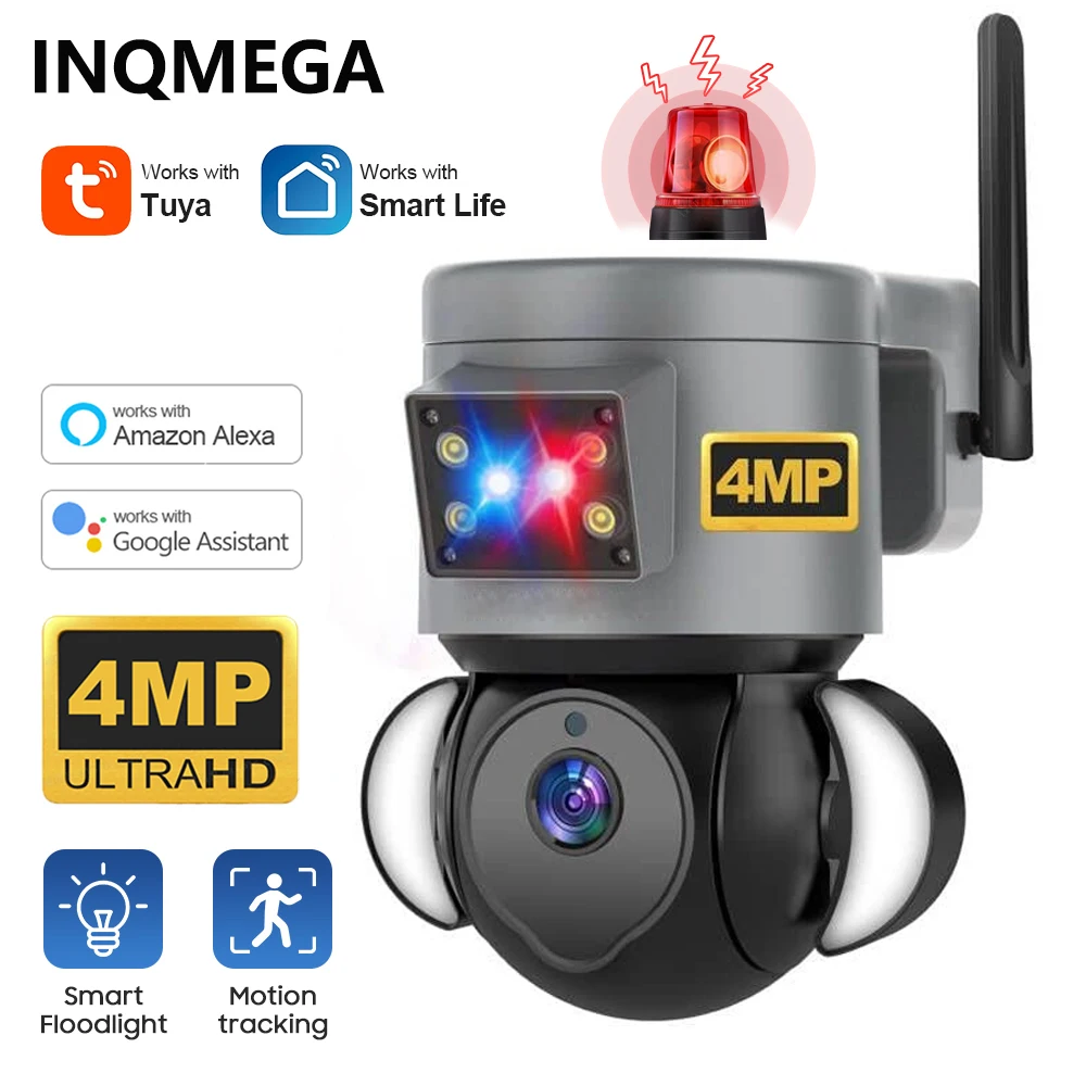 Inqmega Wifi Tuya Smart Surveillance Camera 4Mp Wireless Ptz Camera Cctv Video Security Protection Alexa Google Monitor Sensor