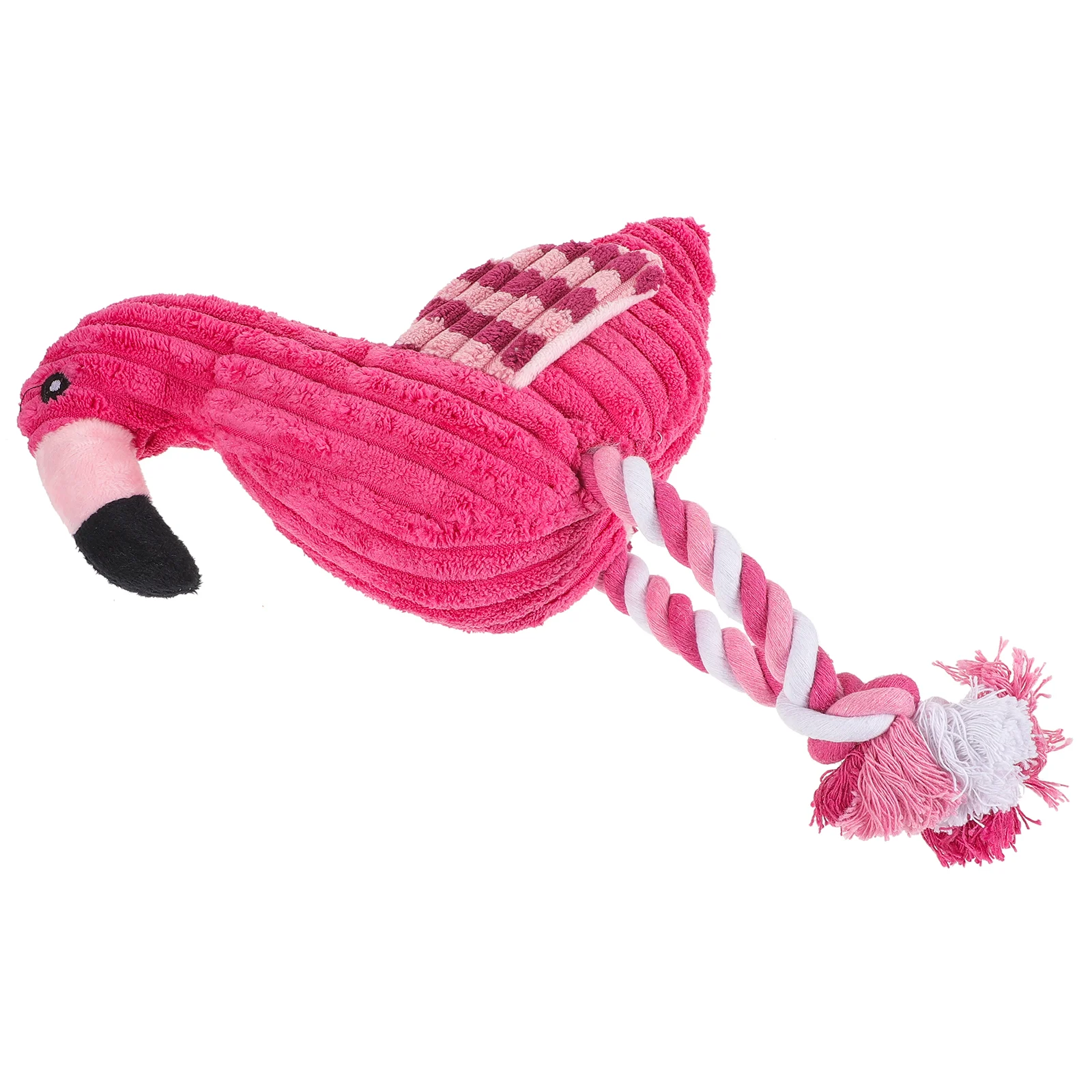 

Pet Squeak Rope Toy Corduroy Plush Flamingo Shape Teeth Clean Stuffed Interactive Toy (Pink)