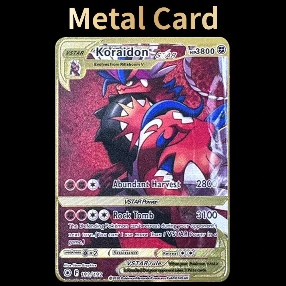 

Pokemon Miraidon Gold Iron Metal Super Card 3800 HP STAR VMAX Charizard Pikachu English Spanish French Game Rare Collection Card
