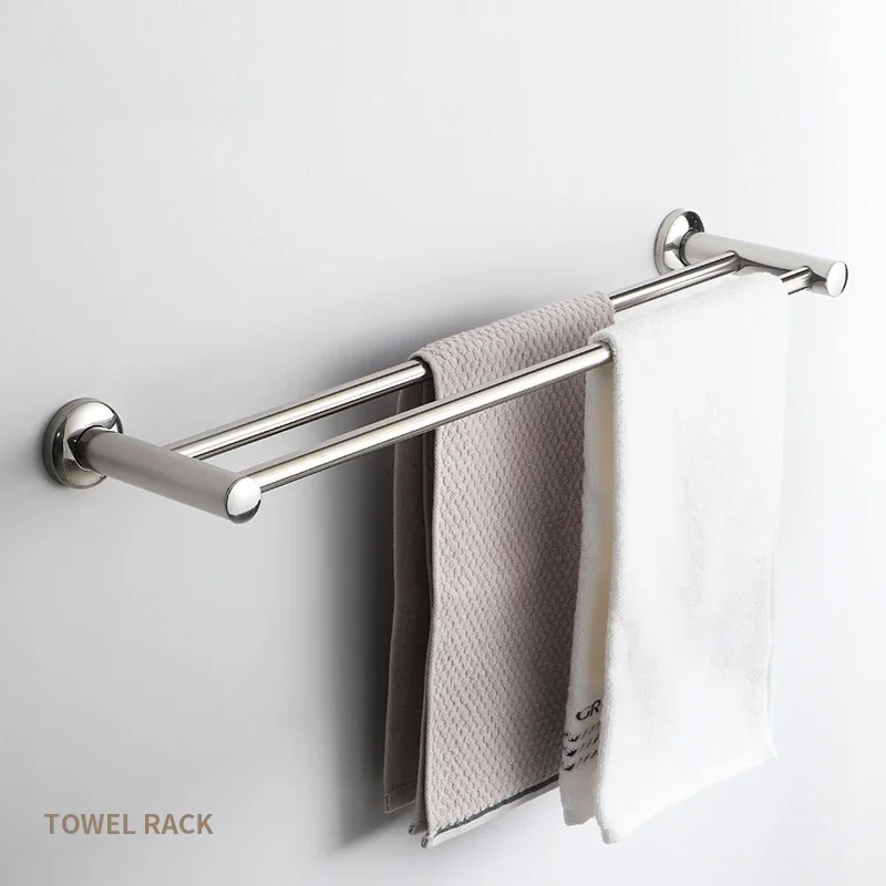 Silver Bathroom Towel Bar Stainless Steel Towel Rack Wall Mounted Bathroom Rod Shelf