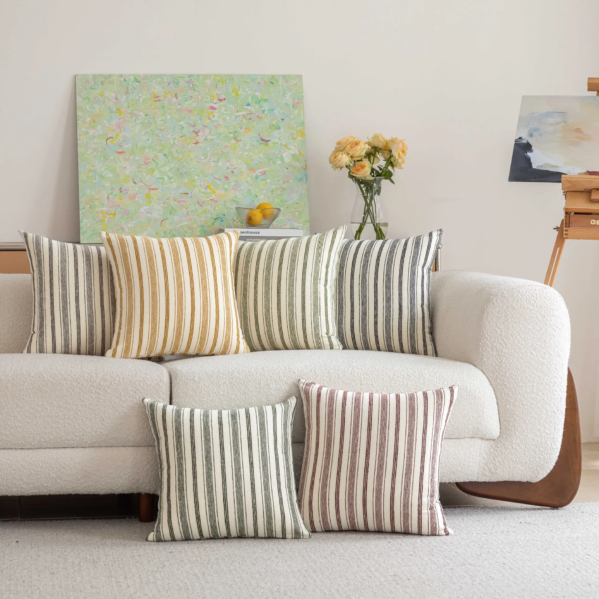 2 Stück Retro Gestreifte Samtkissenbezüge Cojines Zen-Stil Wohnzimmer Sofa Kissenhülle Abnehmbare Waschbare Kopfteil-Kissenbezüge – Detail 3