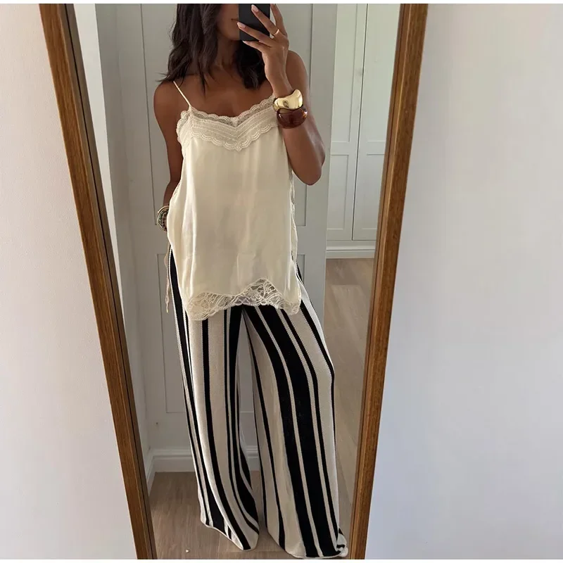 Sexy Lace Patchwork Blouses For Women, Sleeveless Square Neck, For Party Club, Vacation Chic Lady Shirts - Uniqwear