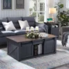 48" Lift Top Coffee Table, Farmhouse Cocktai with Sliding Groove Barn Door, Rustic Wood Center Table w/Double Storage Spaces 3