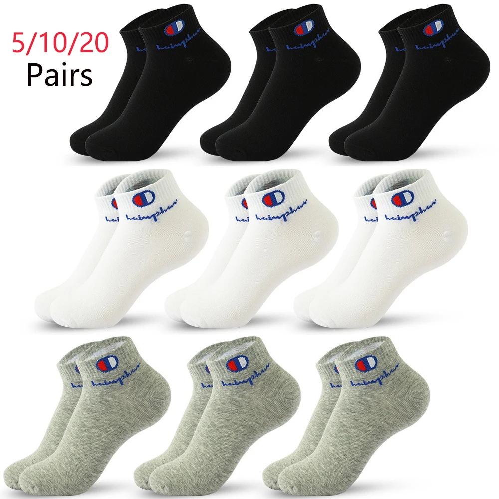 5/10/20 Pairs Men Ankle Socks Cotton Classic Fashion Black White Breathable Mesh Athletic Sports for Summer