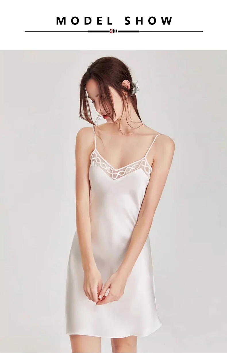 SuyaDream Camisones 100% de seda auténtica, vestidos para el hogar con cuello en V, vestido cómodo para dormir, camisón de verano, rosa, blanco, negro