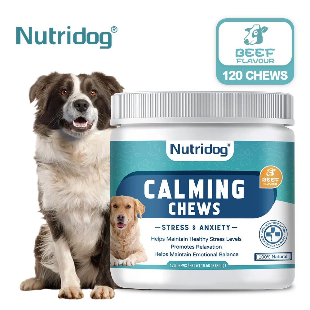 Calming Supplement Chews for Dogs Anxiety Relief with Melatonin Hemp Seeds Chamomile Stress Relief for Thunderstorms 120Ct